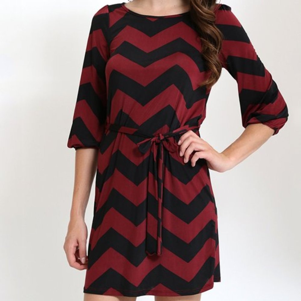 Burgundy Chevron Blouson Dress